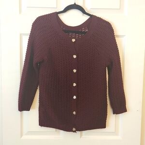 Burgandy Red Knit Button Down Cardigan Size S